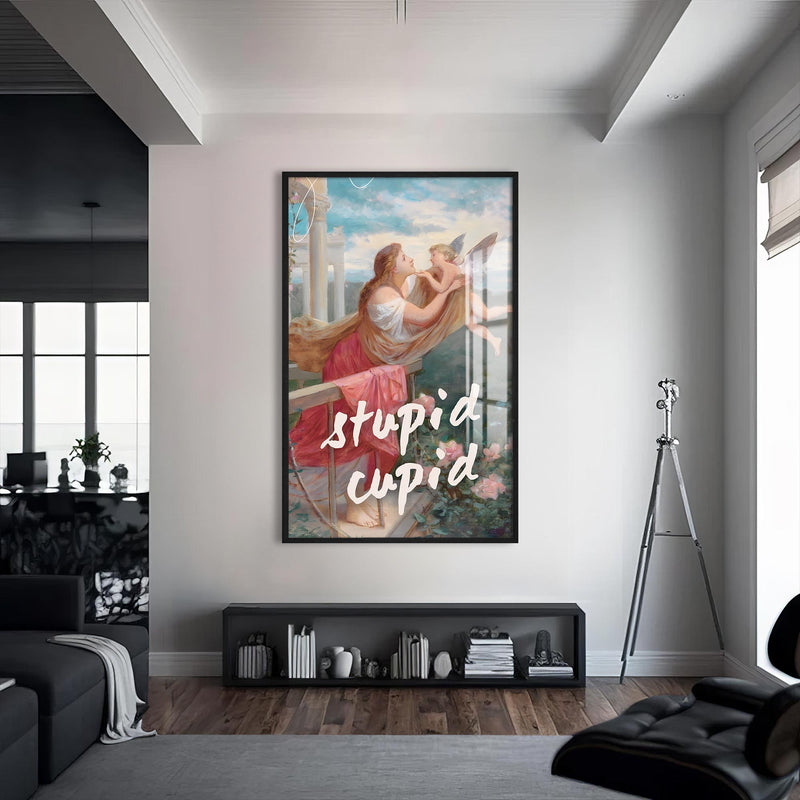 Stupid Cupid Cam Tablo – Siyah Çerçeveli Cam Tablo