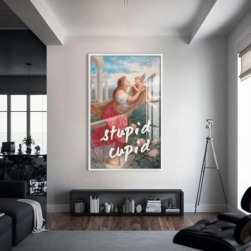 Stupid Cupid Cam tablo – Beyaz Çerçeveli Cam Tablo