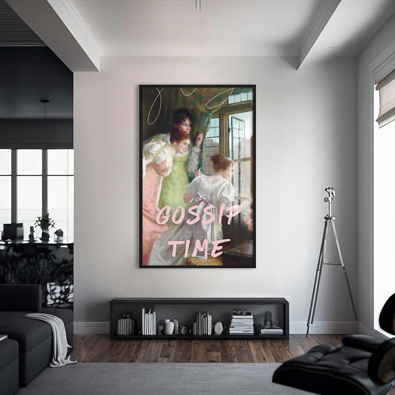 Gossip Time Cam tablo – Siyah Çerçeveli Cam Tablo