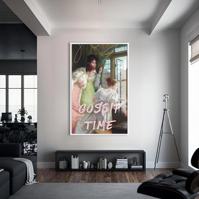 Gossip Time Cam tablo – Beyaz Çerçeveli Cam Tablo