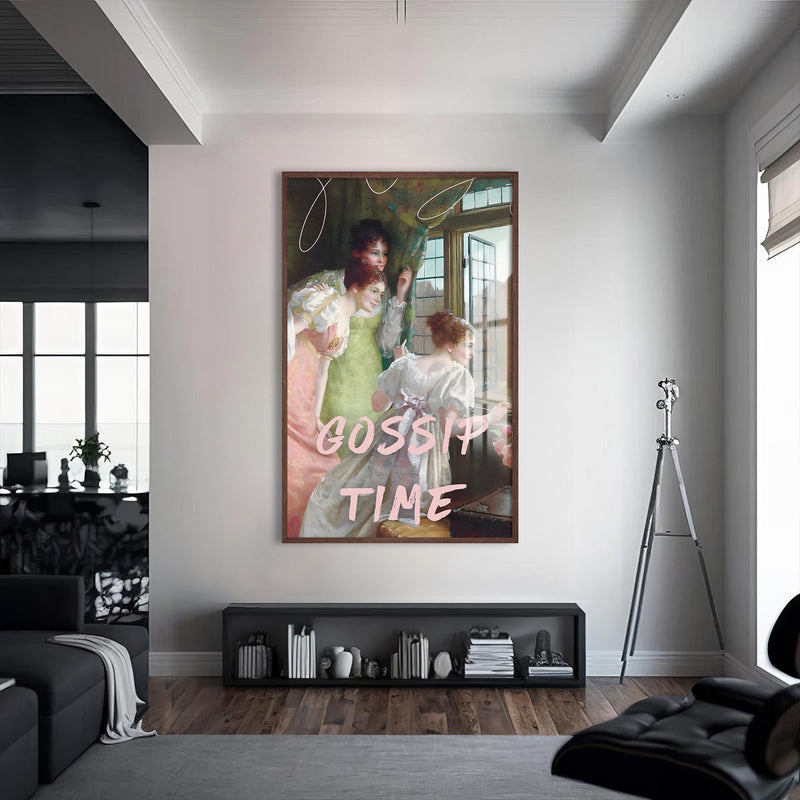 Gossip Time Cam tablo – Ceviz Çerçeveli Cam Tablo
