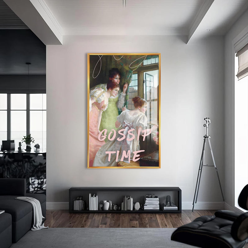 Gossip Time Cam tablo – Altın Çerçeveli Cam Tablo