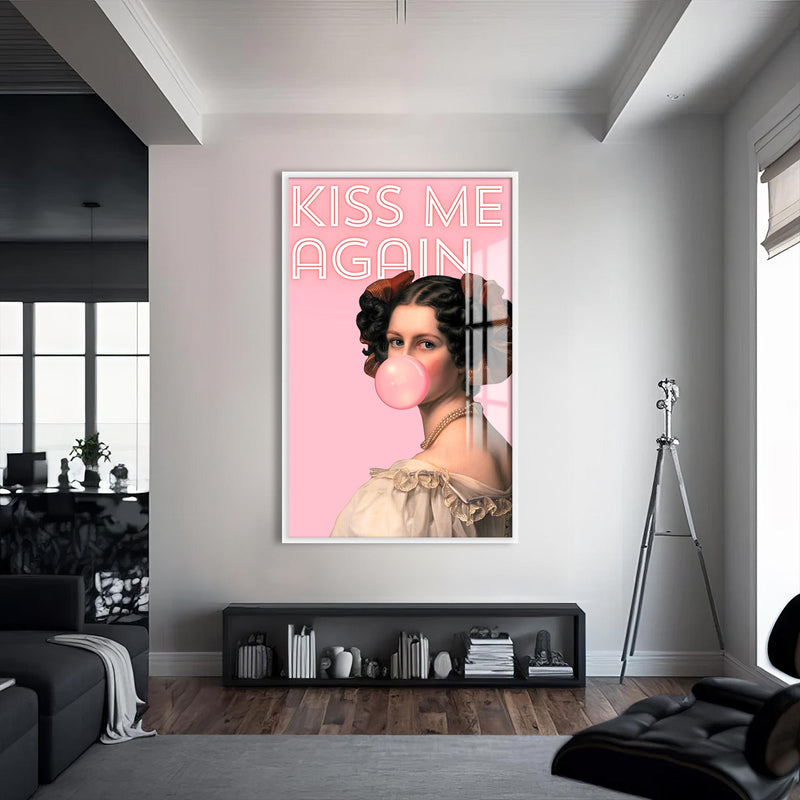Kiss Me Again Cam tablo – Beyaz Çerçeveli Cam Tablo