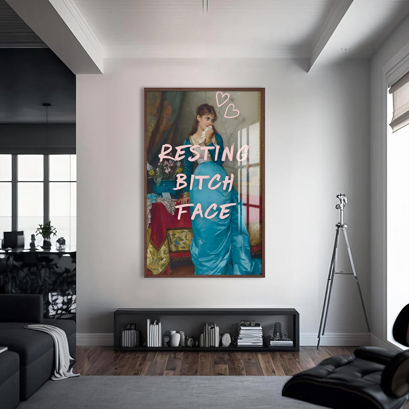 Resting Bitch Face Cam tablo – Ceviz Çerçeveli Cam Tablo