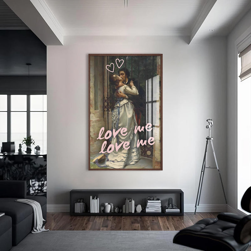 Love Me Cam Tablo – Ceviz Çerçeveli Cam Tablo