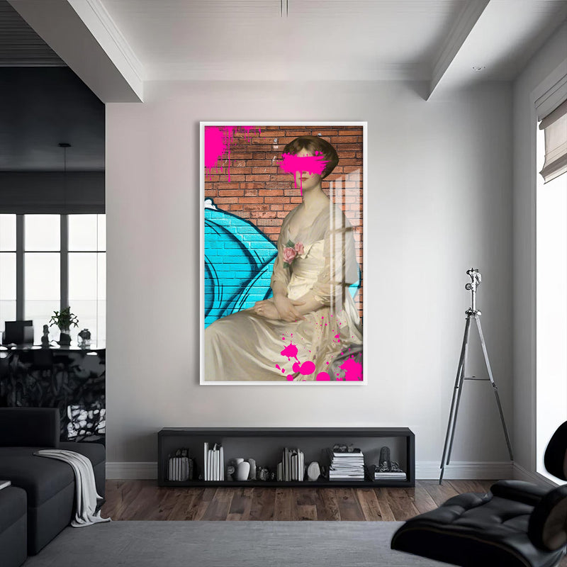 Pink Royalty Cam tablo – Beyaz Çerçeveli Cam Tablo
