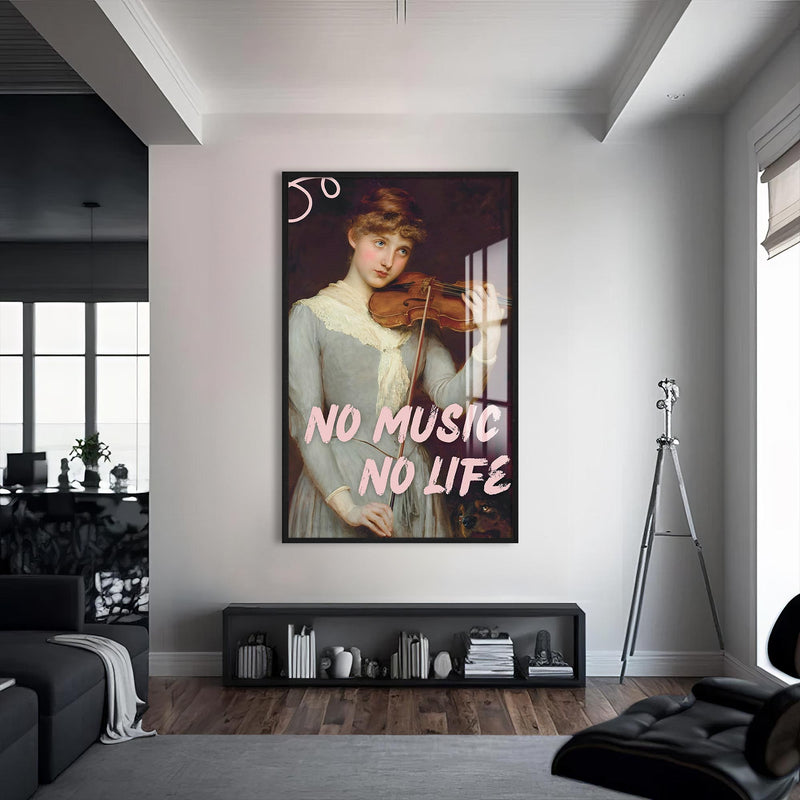 No Music No Life Cam Tablo – Siyah Çerçeveli Cam Tablo