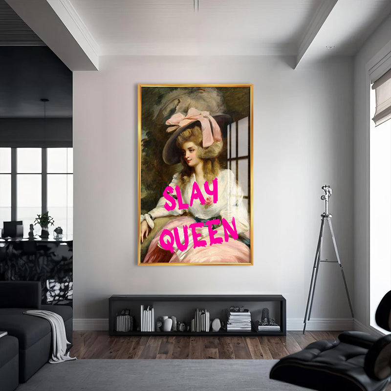 Slay Queen Cats Cam tablo – Altın Çerçeveli Cam Tablo