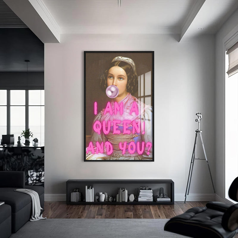 I Am a Queen! And You Cam tablo – Siyah Çerçeveli Cam Tablo