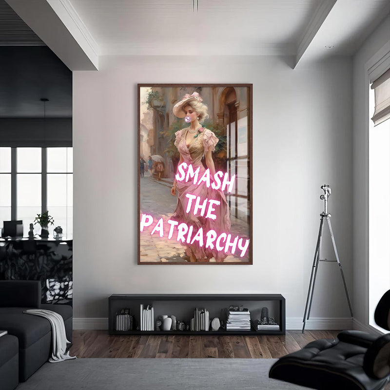 Smash the Patriarchy Cam tablo – Ceviz Çerçeveli Cam Tablo