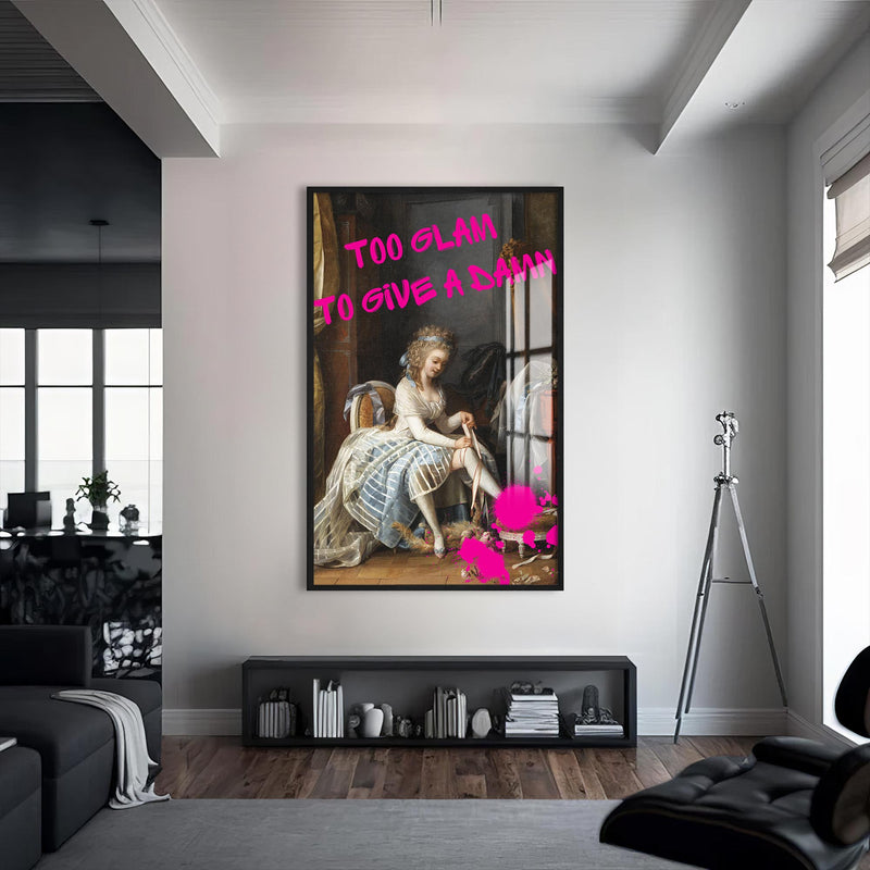 Too Glam To Give A Damn Cam tablo – Siyah Çerçeveli Cam Tablo
