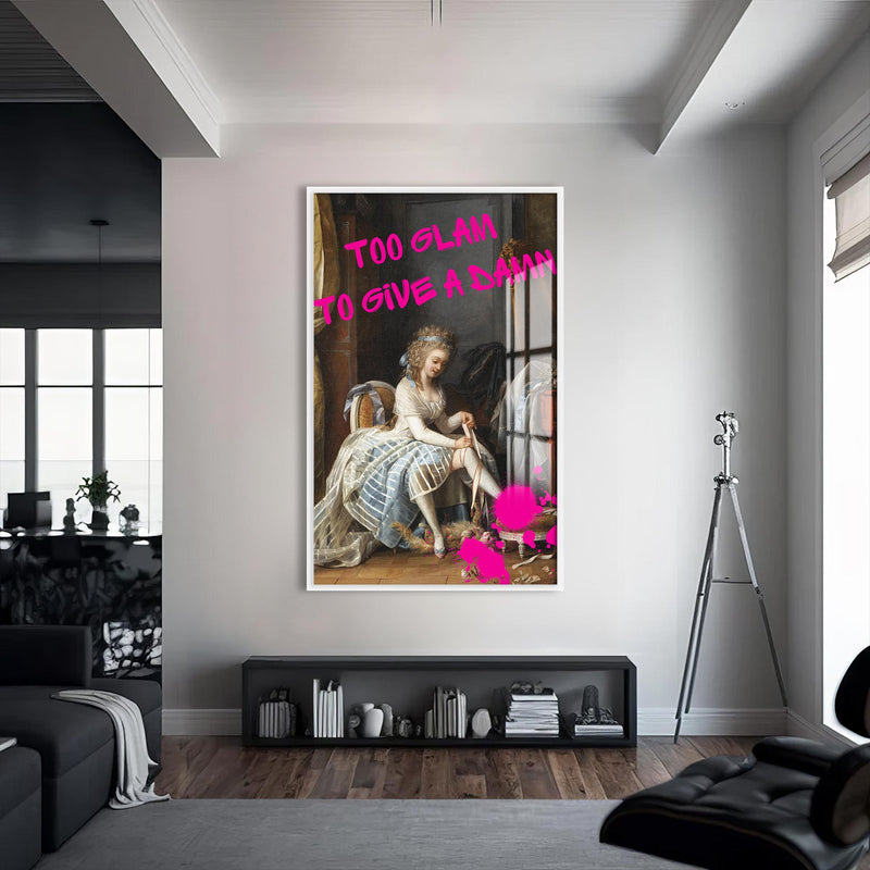 Too Glam To Give A Damn Cam tablo – Beyaz Çerçeveli Cam Tablo