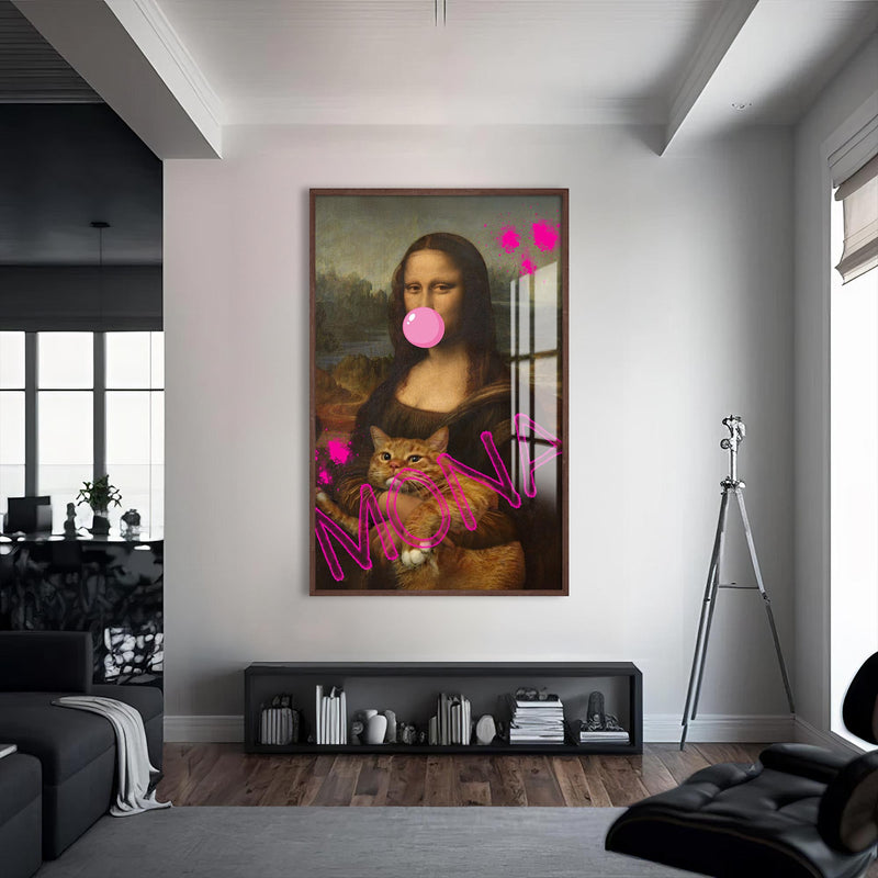 Mona Lisa’ya Cam tablo – Ceviz Çerçeveli Cam Tablo