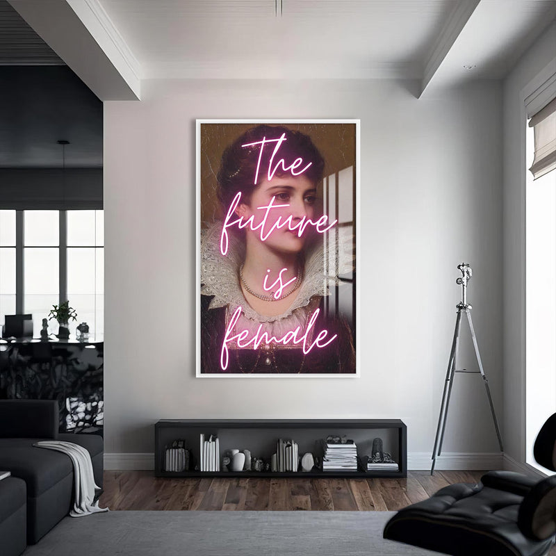 The Future Is Female Cam tablo – Beyaz Çerçeveli Cam Tablo