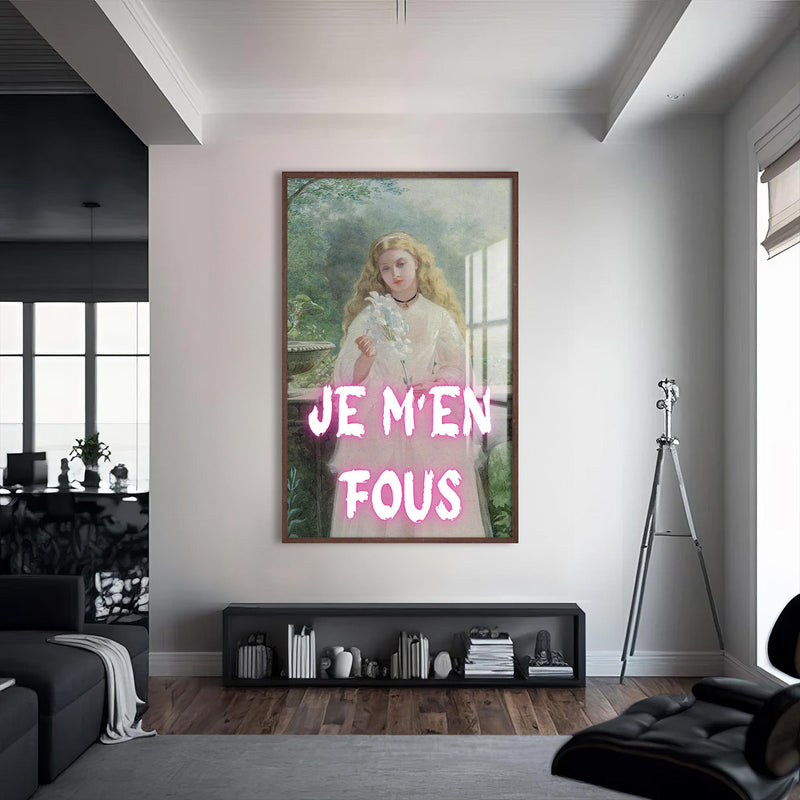 Je M’en Fous Cam tablo – Ceviz Çerçeveli Cam Tablo