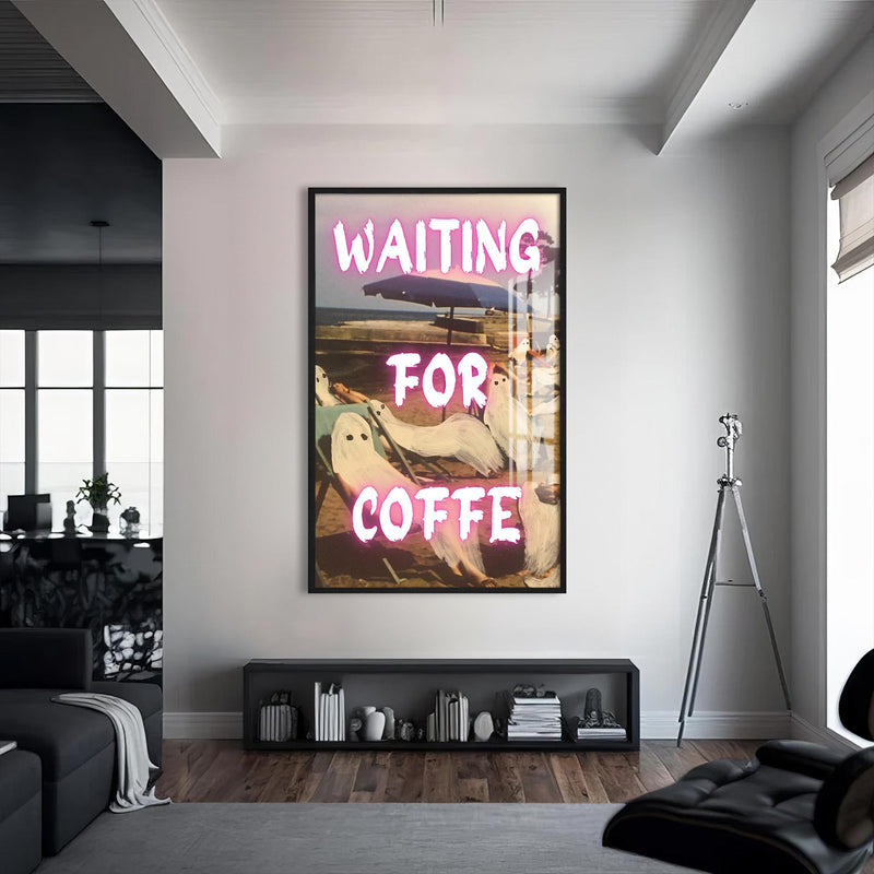 Waiting for Coffee Cam tablo – Siyah Çerçeveli Cam Tablo