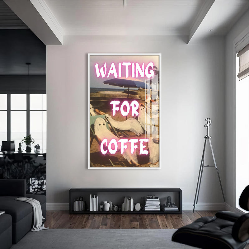Waiting for Coffee Cam tablo – Beyaz Çerçeveli Cam Tablo