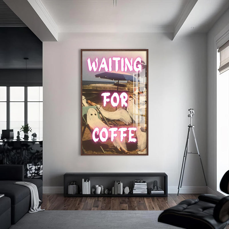 Waiting for Coffee Cam tablo – Ceviz Çerçeveli Cam Tablo