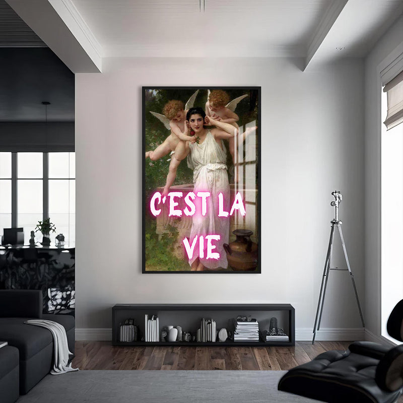 C’est La Vie Cam tablo – Siyah Çerçeveli Cam Tablo