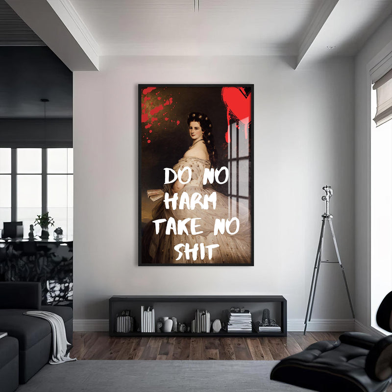 Do No Harm Take No Shit Cam tablo – Siyah Çerçeveli Cam Tablo