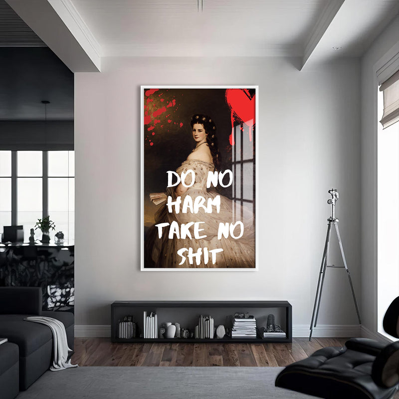 No Harm No Shit Cam Tablo – Beyaz Çerçeveli Cam Tablo