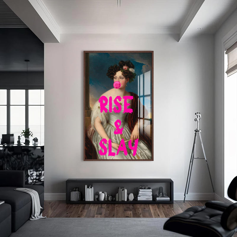 Rise & Slay Cam tablo – Ceviz Çerçeveli Cam Tablo