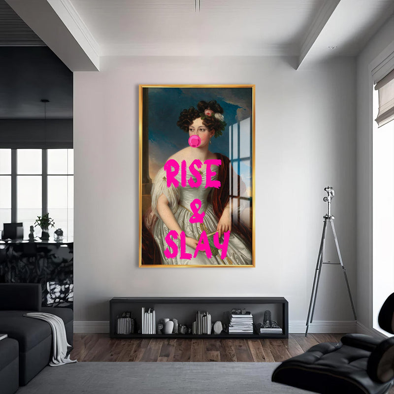 Rise & Slay Cam tablo – Altın Çerçeveli Cam Tablo