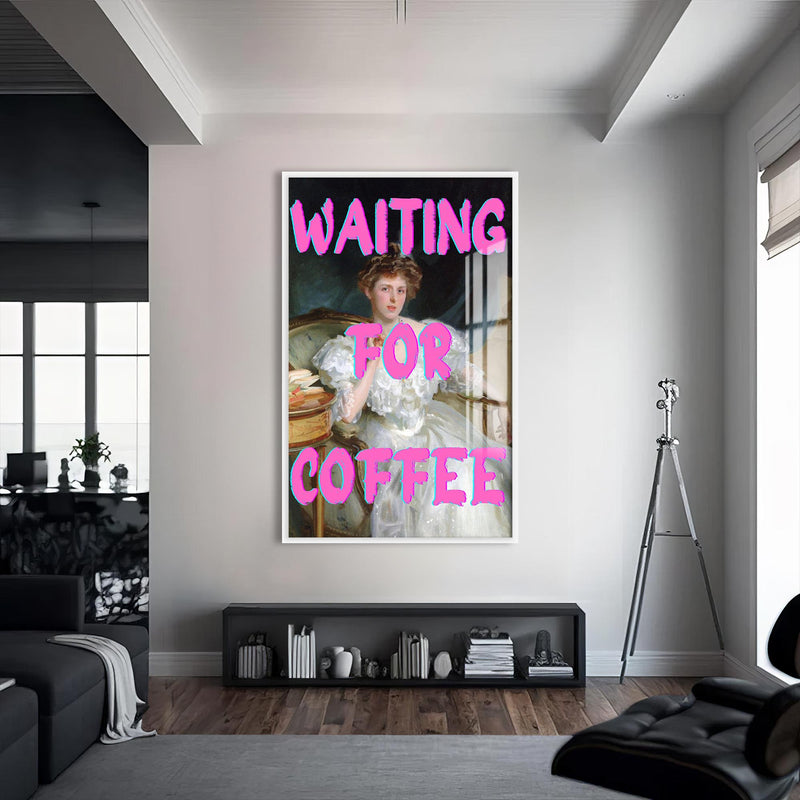 Waiting for Coffee Cam tablo – Beyaz Çerçeveli Cam Tablo