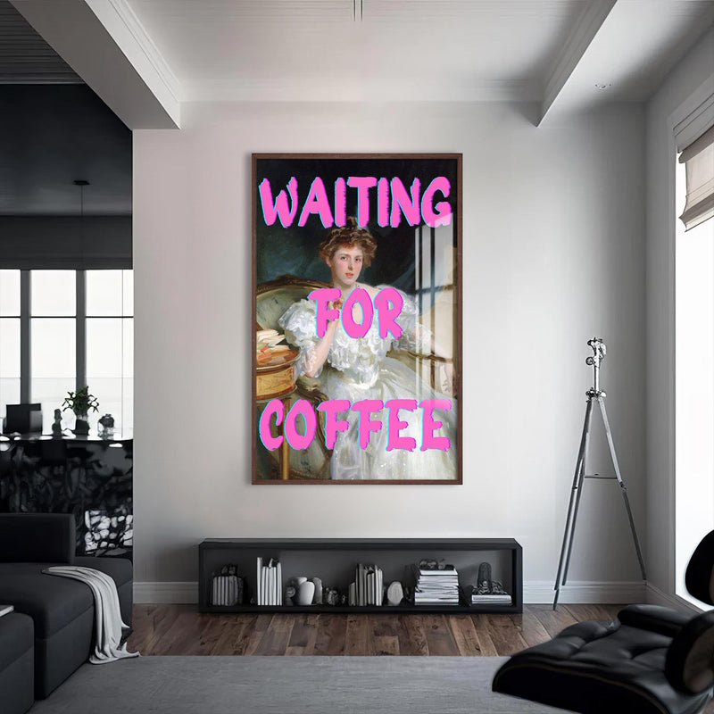 Waiting for Coffee Cam tablo – Ceviz Çerçeveli Cam Tablo