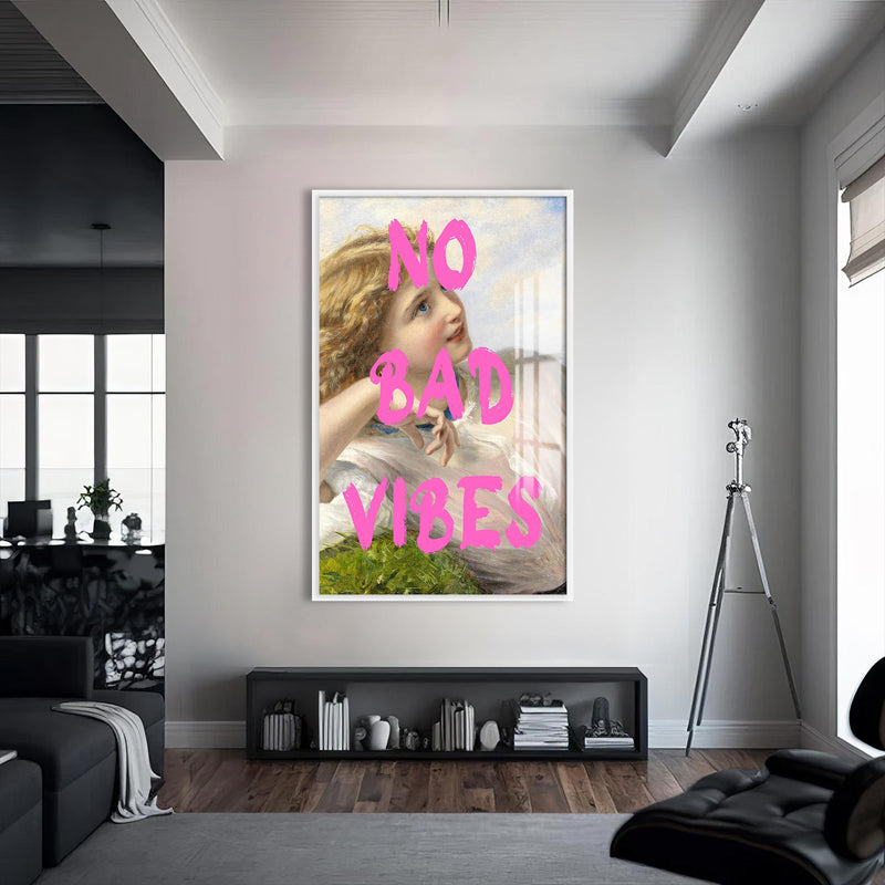 No Bad Vibes Cam tablo – Beyaz Çerçeveli Cam Tablo
