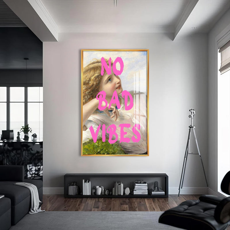 No Bad Vibes Cam tablo – Altın Çerçeveli Cam Tablo