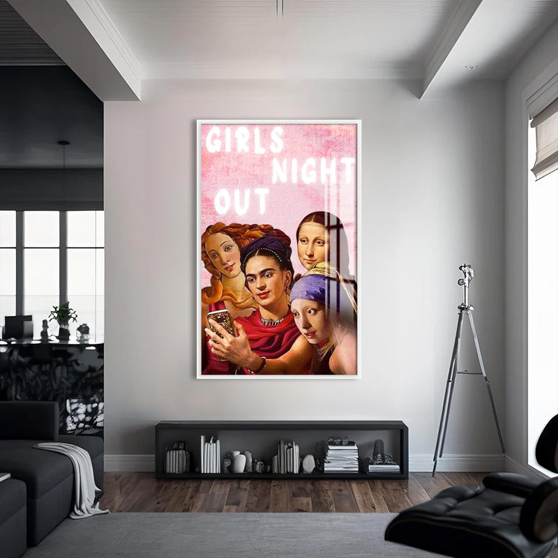 Girls Night Out Cam tablo – Beyaz Çerçeveli Cam Tablo