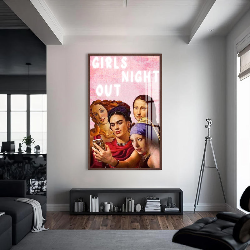 Girls Night Out Cam tablo – Ceviz Çerçeveli Cam Tablo