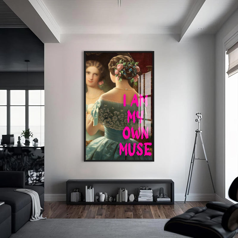 I Am My Own Muse Cam tablo – Siyah Çerçeveli Cam Tablo