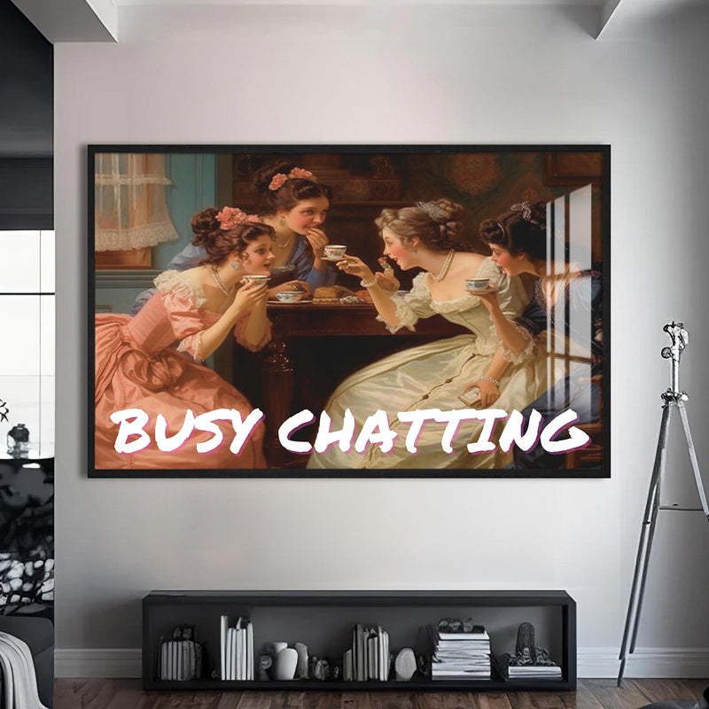 Busy Chatting Cam tablo – Siyah Çerçeveli Cam Tablo