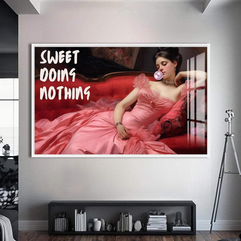Sweet Doing Nothing Cam tablo – Beyaz Çerçeveli Cam Tablo