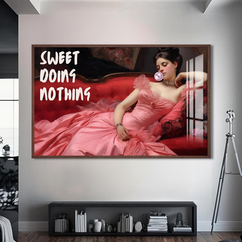 Sweet Doing Nothing Cam tablo – Ceviz Çerçeveli Cam Tablo