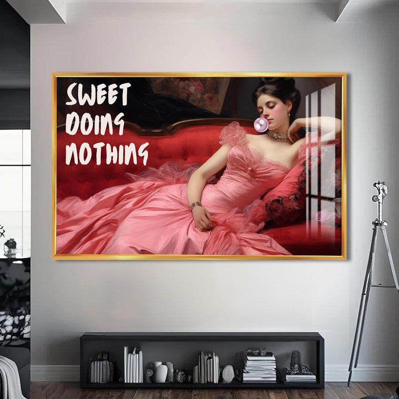 Sweet Doing Nothing Cam tablo – Altın Çerçeveli Cam Tablo