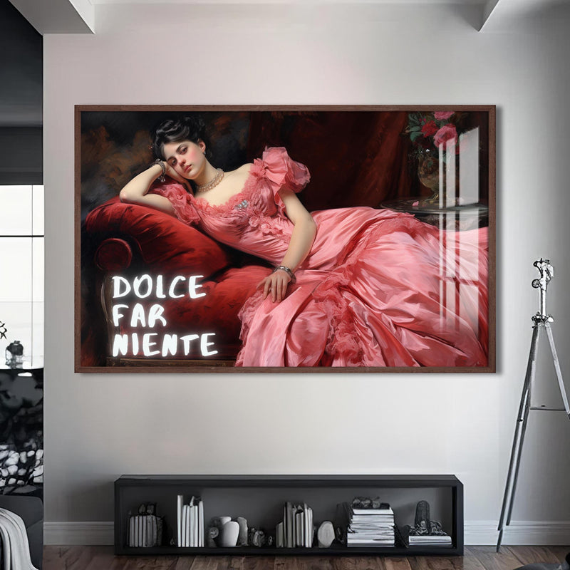 Dolce Far Niente Cam tablo – Ceviz Çerçeveli Cam Tablo