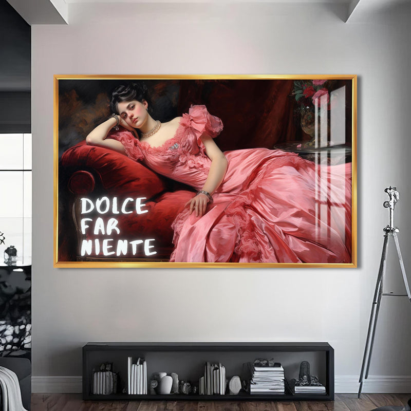 Dolce Far Niente Cam tablo – Altın Çerçeveli Cam Tablo