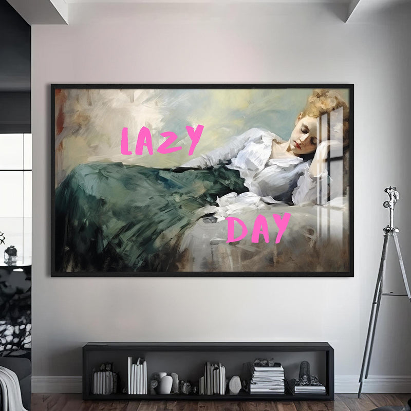 Lazy Day Cam tablo – Siyah Çerçeveli Cam Tablo