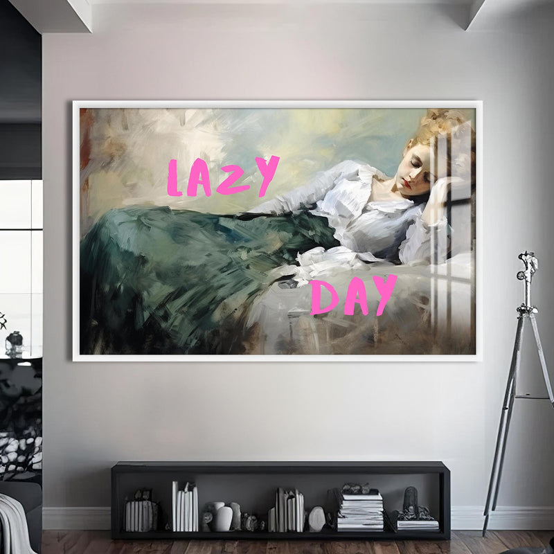 Lazy Day Cam tablo – Beyaz Çerçeveli Cam Tablo