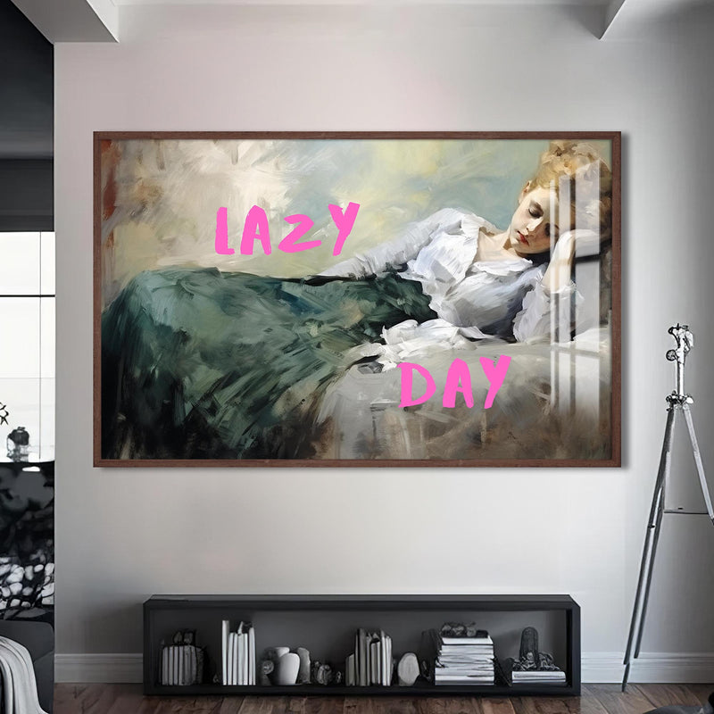 Lazy Day Cam tablo – Ceviz Çerçeveli Cam Tablo