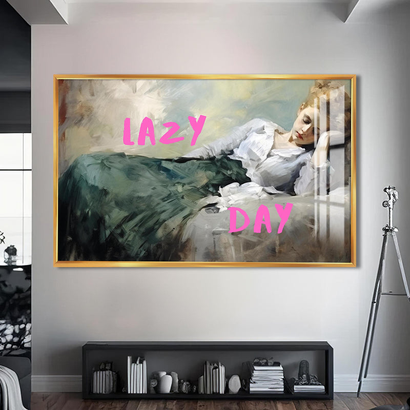 Lazy Day Cam tablo – Altın Çerçeveli Cam Tablo