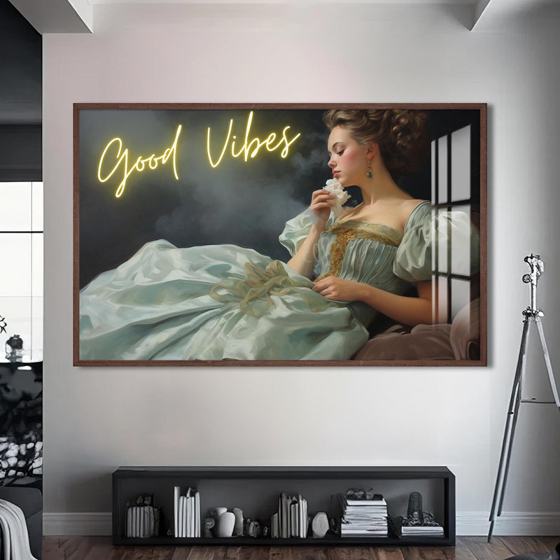 Good Vibes Cam tablo – Ceviz Çerçeveli Cam Tablo
