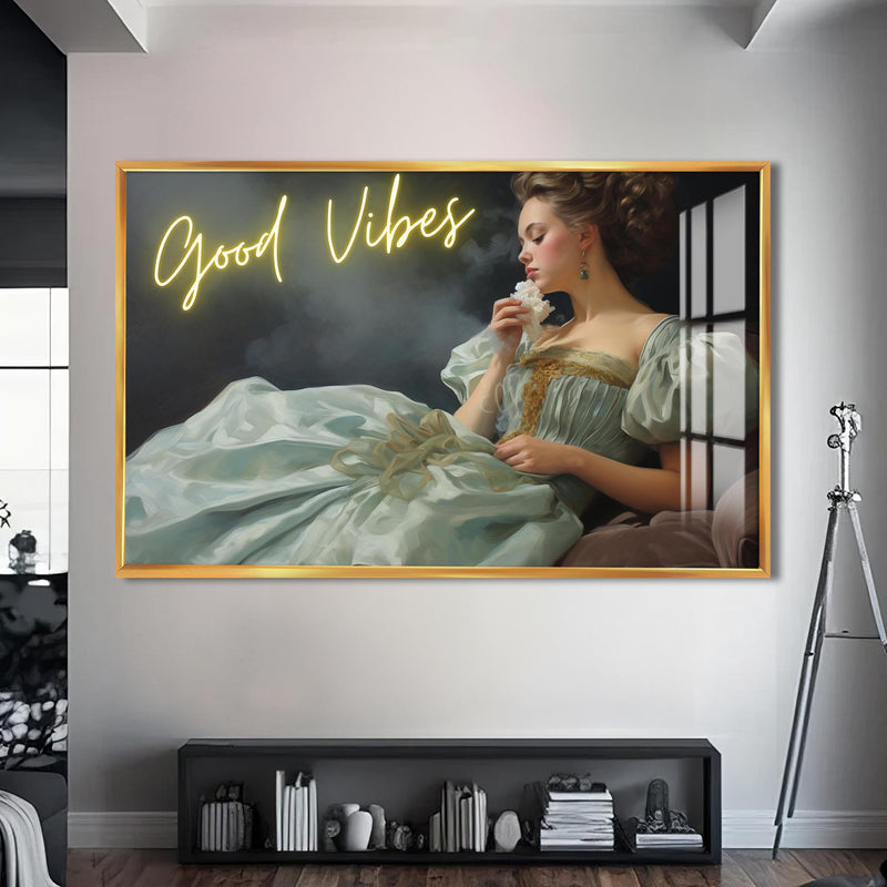 Good Vibes Cam tablo – Altın Çerçeveli Cam Tablo