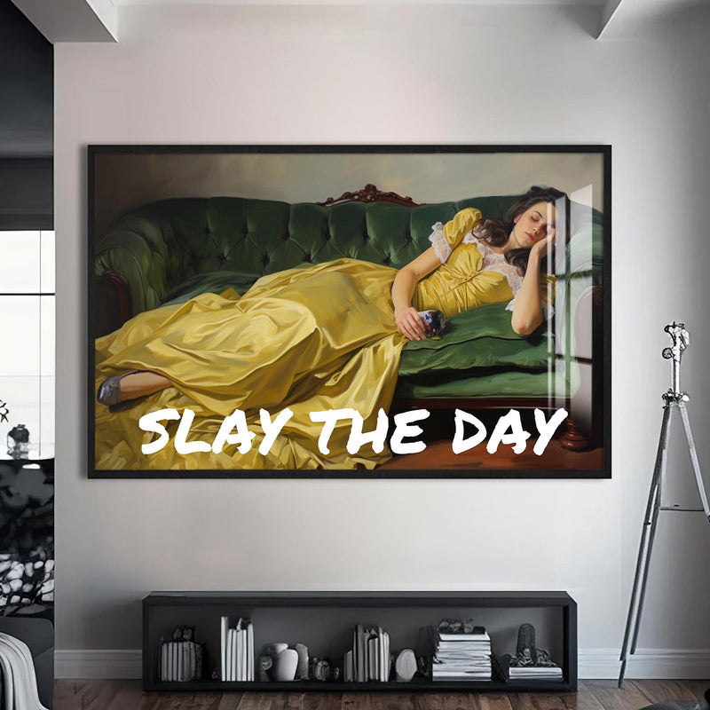 SLAY THE DAY Cam tablo – Siyah Çerçeveli Cam Tablo