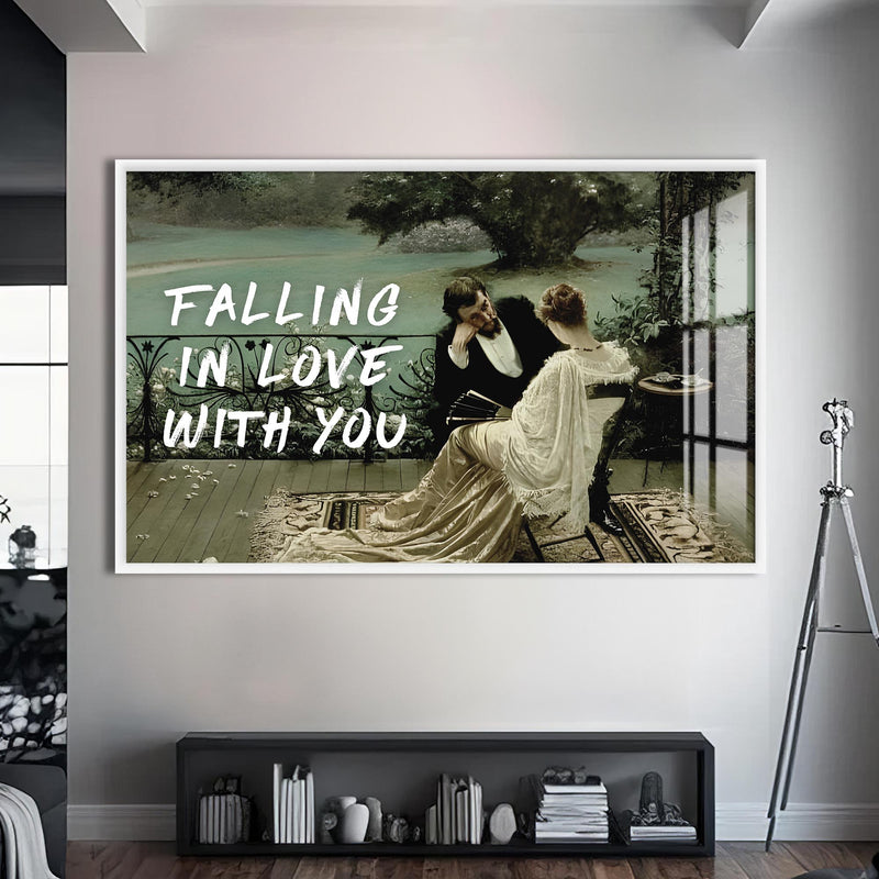 Falling in Love With You Cam tablo – Beyaz Çerçeveli Cam Tablo