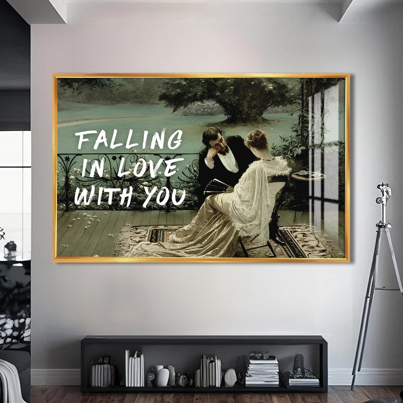 Falling in Love With You Cam tablo – Altın Çerçeveli Cam Tablo