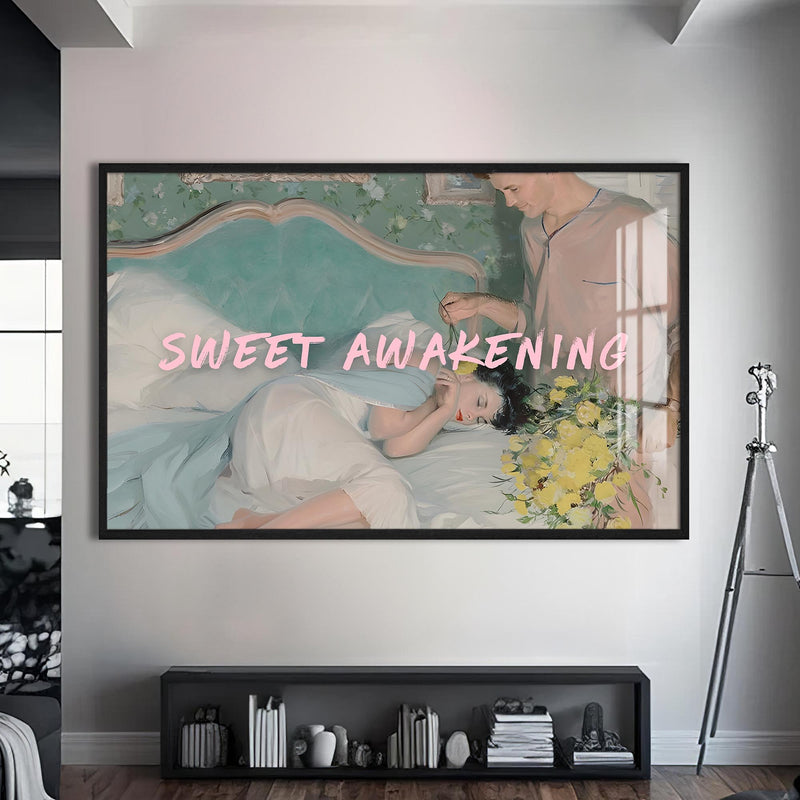 Sweet Awakening Cam tablo – Siyah Çerçeveli Cam Tablo